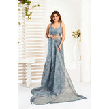 Women's Faux_Linen Printed Ready-to-Wear Saree With Unstitched Blouse 5.5 Mtr (Light_Blue)