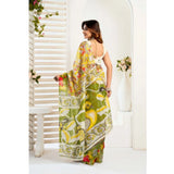 Women's Faux_Linen Printed Ready-to-Wear Saree With Unstitched Blouse 5.5 Mtr (Multicolor)