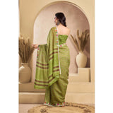 Women's Faux_Linen Printed Ready-to-Wear Saree With Unstitched Blouse 5.5 Mtr (Olive)