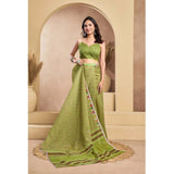 Women's Faux_Linen Printed Ready-to-Wear Saree With Unstitched Blouse 5.5 Mtr (Olive)
