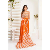 Women's Faux_Linen Printed Ready-to-Wear Saree With Unstitched Blouse 5.5 Mtr (Orange)