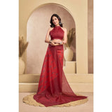 Women's Faux_Linen Printed Ready-to-Wear Saree With Unstitched Blouse 5.5 Mtr (Red)