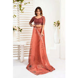 Women's Faux_Linen Printed Ready-to-Wear Saree With Unstitched Blouse 5.5 Mtr (Rust)