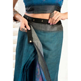 Women's Faux_Linen Printed Ready-to-Wear Saree With Unstitched Blouse 5.5 Mtr (Teal)