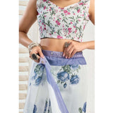 Women's Faux_Linen Printed Ready-to-Wear Saree With Unstitched Blouse 5.5 Mtr (White)