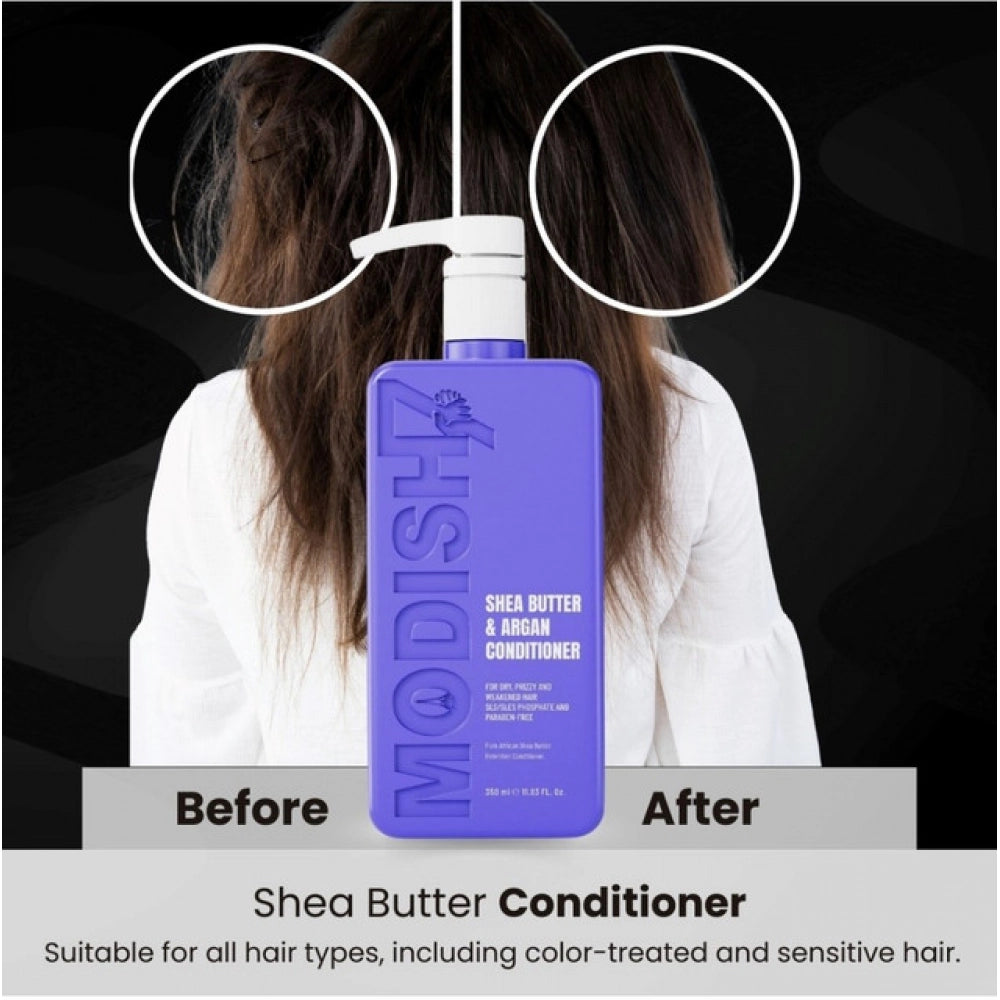 Unisex protein shea butter conditioner (350ml) - restores softness, shine, and strength for all hair types on bathroom counter
