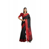 Women's Raw_Silk Woven Saree With Unstitched Blouse 5.5Mtr (Black)