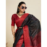 Women's Raw_Silk Woven Saree With Unstitched Blouse 5.5Mtr (Black)