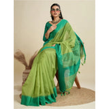 Women's Raw_Silk Woven Saree With Unstitched Blouse 5.5Mtr (Parrot_Green)