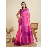 Women's Raw_Silk Woven Saree With Unstitched Blouse 5.5Mtr (Pink)