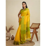 Women's Raw_Silk Woven Saree With Unstitched Blouse 5.5Mtr (Yellow)