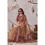 Women's Faux_Linen Printed Saree With Unstitched Blouse 5.5Mtr (Bronze)