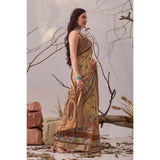 Women's Faux_Linen Printed Saree With Unstitched Blouse 5.5Mtr (Beige)