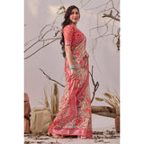 Women's Faux_Linen Printed Saree With Unstitched Blouse 5.5Mtr (Peach)