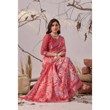 Women's Faux_Linen Printed Saree With Unstitched Blouse 5.5Mtr (Rose)