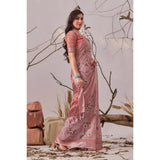 Women's Faux_Linen Printed Saree With Unstitched Blouse 5.5Mtr (Mauve)