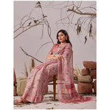 Women's Faux_Linen Printed Saree With Unstitched Blouse 5.5Mtr (Mauve)