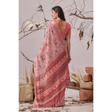 Women's Faux_Linen Printed Saree With Unstitched Blouse 5.5Mtr (Mauve)