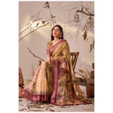 Women's Faux_Linen Printed Saree With Unstitched Blouse 5.5Mtr (Mustard)
