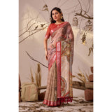 Women's Faux_Linen Printed Saree With Unstitched Blouse 5.5Mtr (Light_Beige)