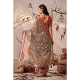 Women's Faux_Linen Printed Saree With Unstitched Blouse 5.5Mtr (Light_Beige)