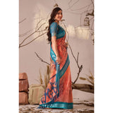 Women's Faux_Linen Printed Saree With Unstitched Blouse 5.5Mtr (Peach)