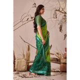 Women's Faux_Linen Printed Saree With Unstitched Blouse 5.5Mtr (Green)