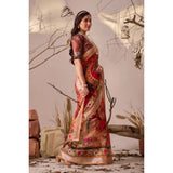 Women's Faux_Linen Printed Saree With Unstitched Blouse 5.5Mtr (Red)