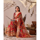 Women's Faux_Linen Printed Saree With Unstitched Blouse 5.5Mtr (Red)