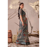 Women's Faux_Linen Printed Saree With Unstitched Blouse 5.5Mtr (Light_Grey)