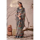 Women's Faux_Linen Printed Saree With Unstitched Blouse 5.5Mtr (Light_Grey)