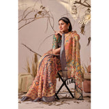 Women's Faux_Linen Printed Saree With Unstitched Blouse 5.5Mtr (Orange)