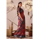 Women's Faux_Linen Printed Saree With Unstitched Blouse 5.5Mtr (Red)