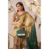 Women's Faux_Linen Printed Saree With Unstitched Blouse 5.5Mtr (Mustard)