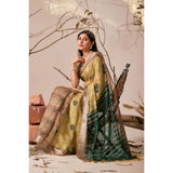 Women's Faux_Linen Printed Saree With Unstitched Blouse 5.5Mtr (Mustard)