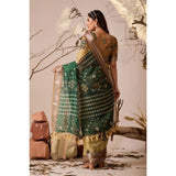 Women's Faux_Linen Printed Saree With Unstitched Blouse 5.5Mtr (Mustard)