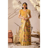 Women's Faux_Linen Printed Saree With Unstitched Blouse 5.5Mtr (Gold)