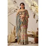 Women's Faux_Linen Printed Saree With Unstitched Blouse 5.5Mtr (Beige)