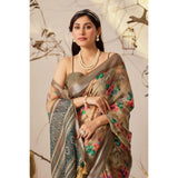 Women's Faux_Linen Printed Saree With Unstitched Blouse 5.5Mtr (Beige)