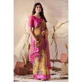 Women's Faux_Linen Printed Saree With Unstitched Blouse 5.5Mtr (Gold)