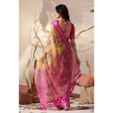 Women's Faux_Linen Printed Saree With Unstitched Blouse 5.5Mtr (Gold)