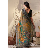 Women's Faux_Linen Printed Saree With Unstitched Blouse 5.5Mtr (Mustard)