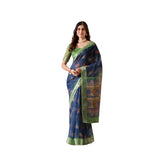 Women's Faux_Linen Printed Saree With Unstitched Blouse 5.5Mtr (Navy_Blue)