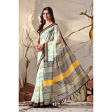 Women's Faux_Linen Printed Saree With Unstitched Blouse 5.5Mtr (Light_Green)