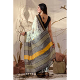Women's Faux_Linen Printed Saree With Unstitched Blouse 5.5Mtr (Light_Green)