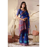 Women's Georgette Printed Saree With Unstitched Blouse 5.5Mtr (Blue)
