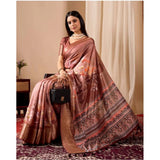 Women's Faux_Silk Printed Saree With Unstitched Blouse 5.5Mtr (Brown)