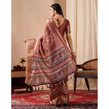 Women's Faux_Silk Printed Saree With Unstitched Blouse 5.5Mtr (Brown)