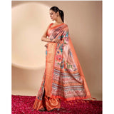 Women's Faux_Silk Printed Saree With Unstitched Blouse 5.5Mtr (Peach)