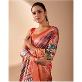 Women's Faux_Silk Printed Saree With Unstitched Blouse 5.5Mtr (Peach)